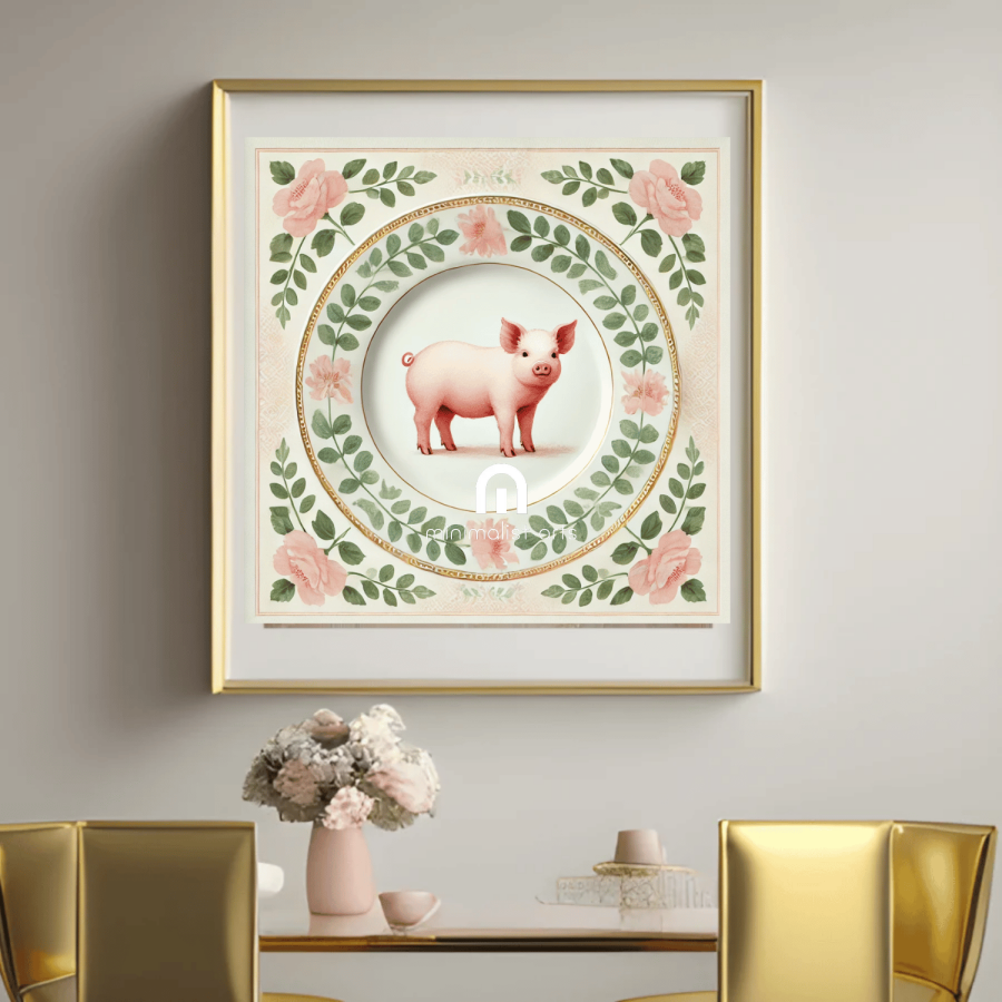 Piggy & Petals – Kitchen Dining Wall Art Canvas | Stretched & Framed Canvas Wall Art