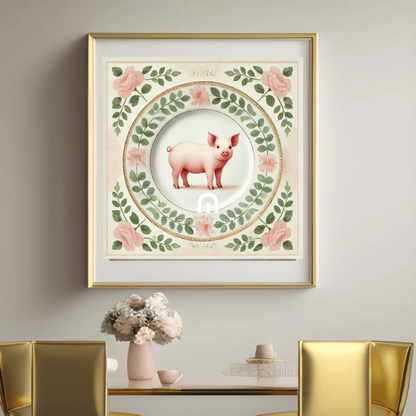 Piggy & Petals – Kitchen Dining Wall Art Canvas | Stretched & Framed Canvas Wall Art