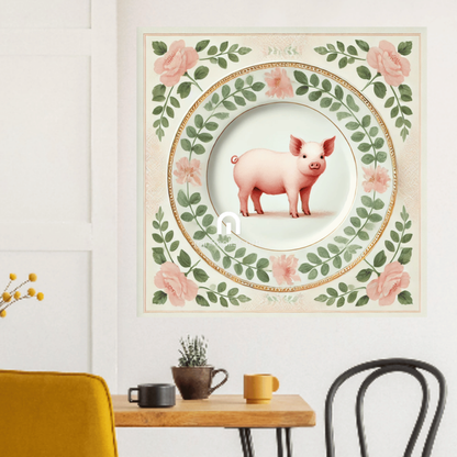 Piggy & Petals – Kitchen Dining Wall Art Canvas | Stretched & Framed Canvas Wall Art