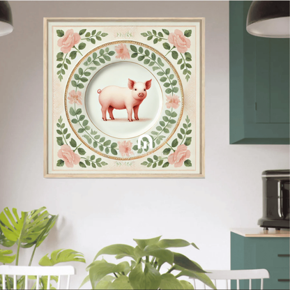 Piggy & Petals – Kitchen Dining Wall Art Canvas | Stretched & Framed Canvas Wall Art