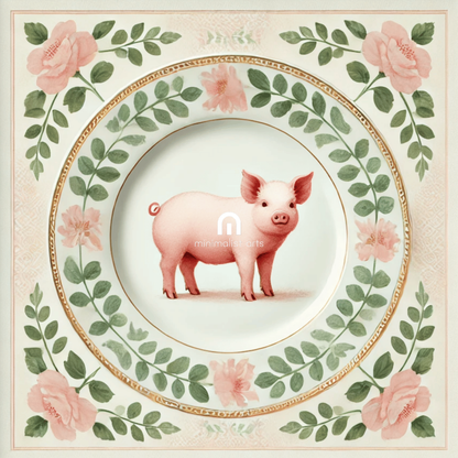 Piggy & Petals – Kitchen Dining Wall Art Canvas | Stretched & Framed Canvas Wall Art
