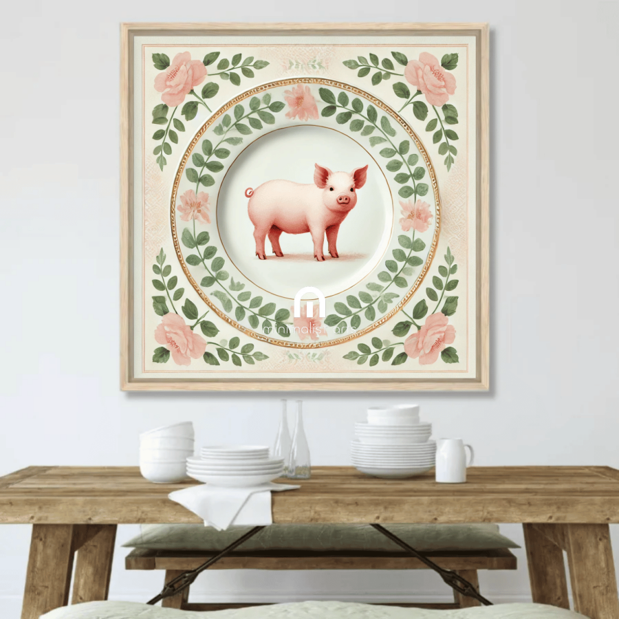 Piggy & Petals – Kitchen Dining Wall Art Canvas | Stretched & Framed Stretched Canvas Slim / 12’’x12’’ Canvas Wall Art