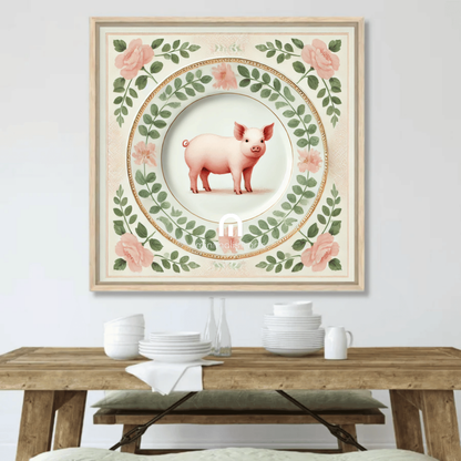 Piggy & Petals – Kitchen Dining Wall Art Canvas | Stretched & Framed Stretched Canvas Slim / 12’’x12’’ Canvas Wall Art