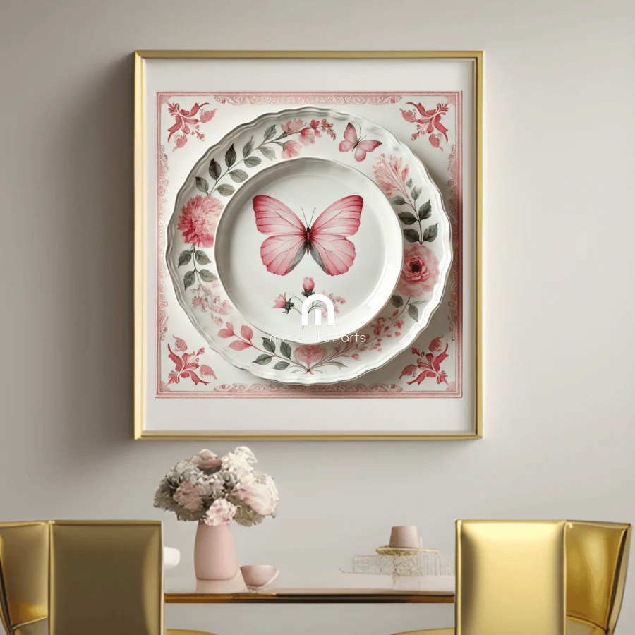 Rose Flutter and Garden Butterfly Canvas Wall Art | Kitchen Wall Art | Dining Room Wall Art | Vintage Wall Art