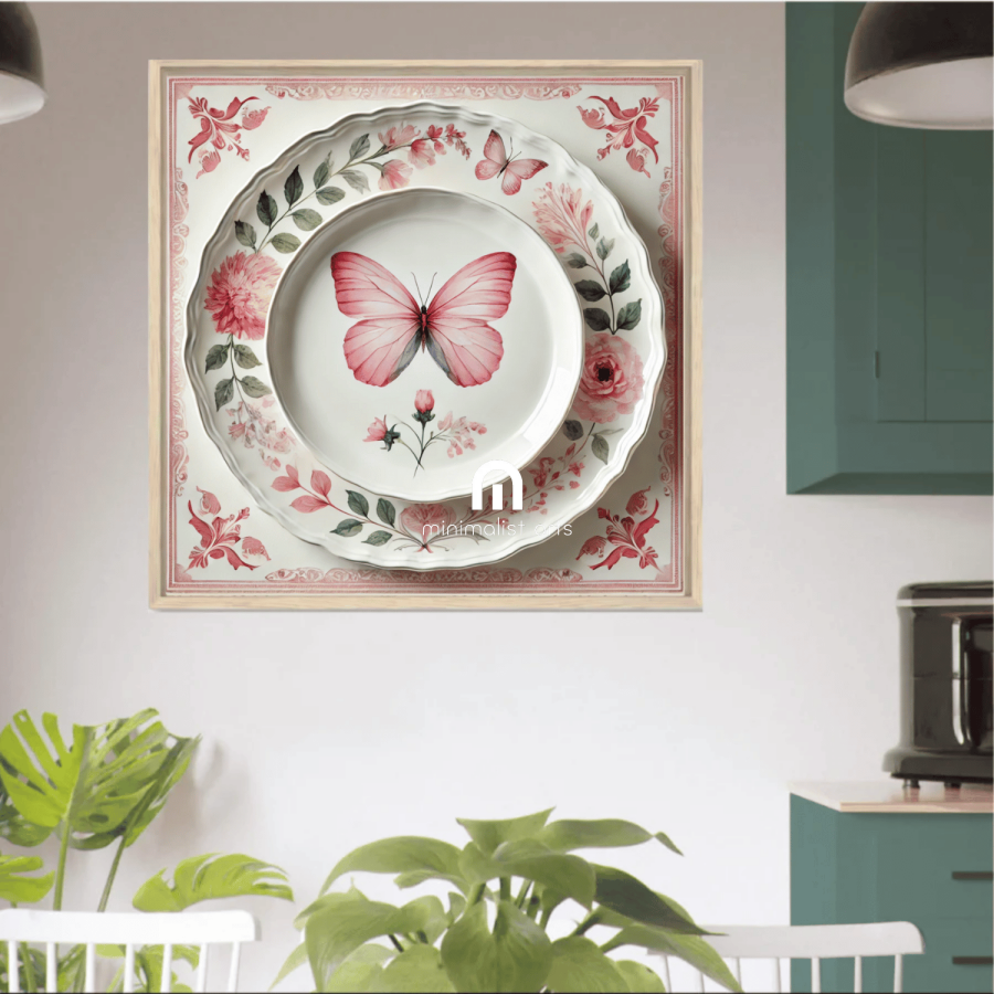 Rose Flutter and Garden Butterfly Canvas Wall Art | Kitchen Wall Art | Dining Room Wall Art | Vintage Wall Art