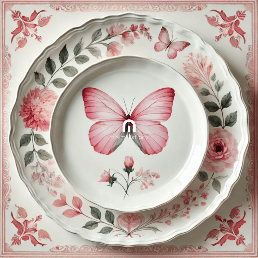 Rose Flutter and Garden Butterfly Canvas Wall Art | Kitchen Wall Art | Dining Room Wall Art | Vintage Wall Art