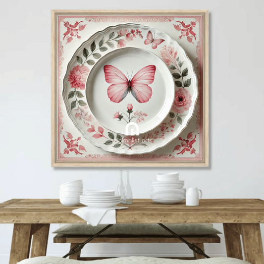 Rose Flutter and Garden Butterfly Canvas Wall Art | Kitchen Wall Art | Dining Room Wall Art | Vintage Wall Art