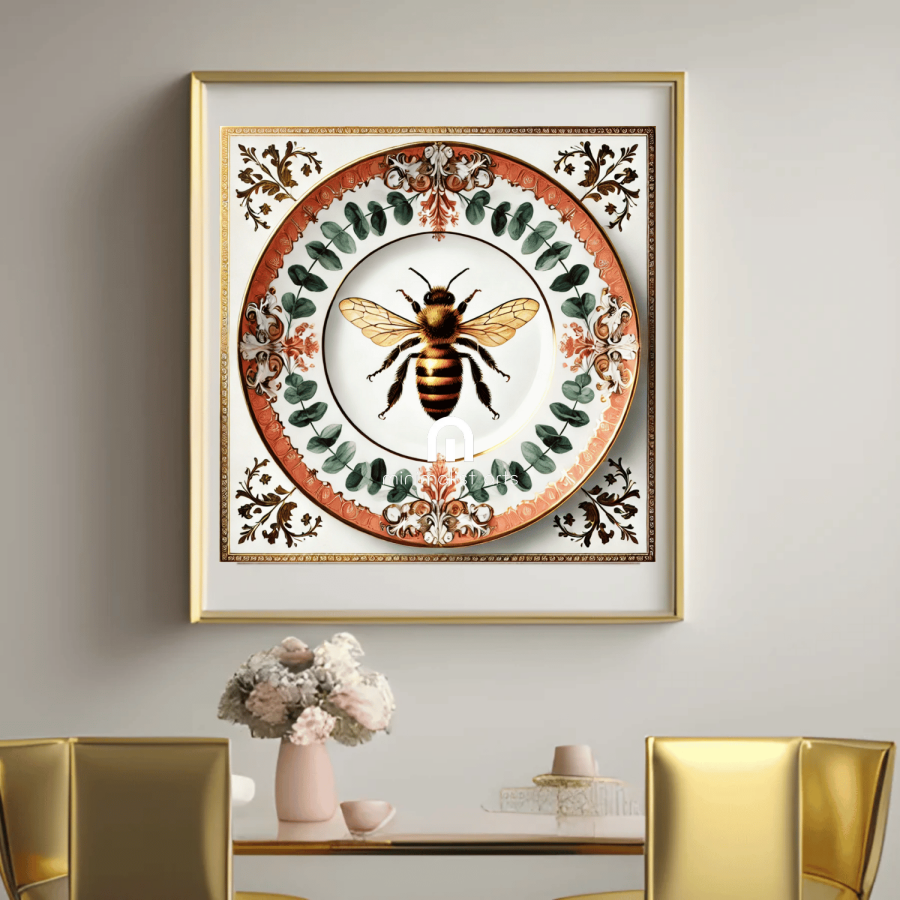 Royal Bee & Terracotta Baroque Canvas Wall Art | Kitchen Wall Art | Dining Room Wall Art | Vintage Wall Art