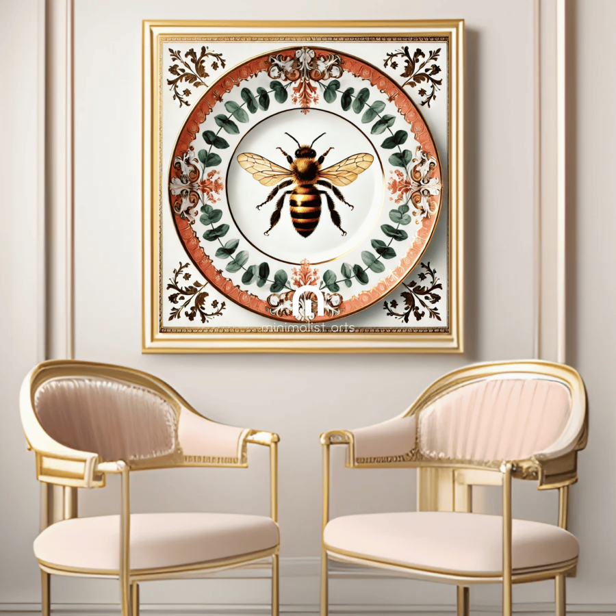 Royal Bee & Terracotta Baroque Canvas Wall Art | Kitchen Wall Art | Dining Room Wall Art | Vintage Wall Art