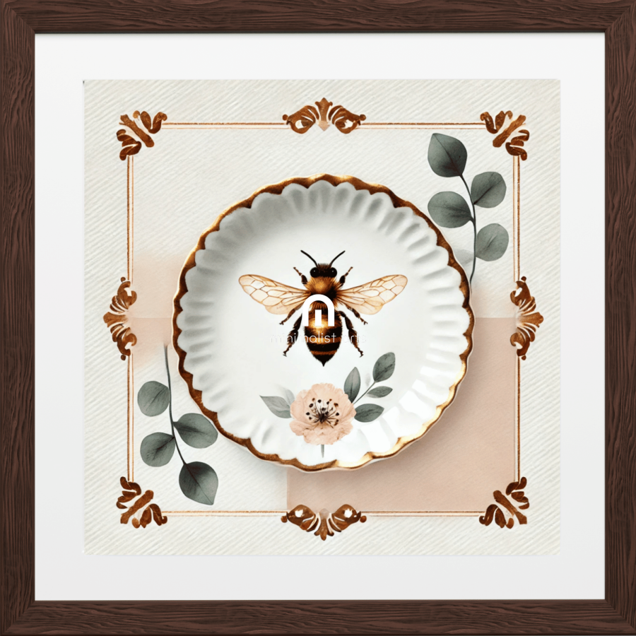 Scalloped Bee & Blossom Floral Canvas Wall Art | Kitchen Wall Art | Dining Room Wall Art | Vintage Wall Art