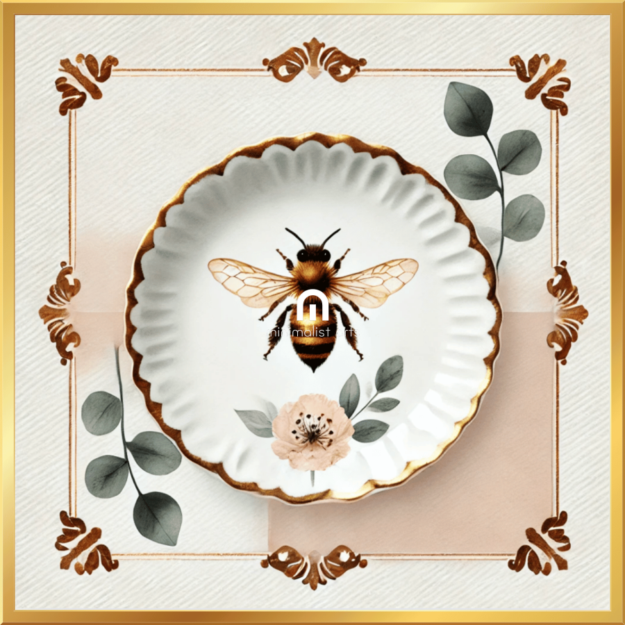 Scalloped Bee & Blossom Floral Canvas Wall Art | Kitchen Wall Art | Dining Room Wall Art | Vintage Wall Art
