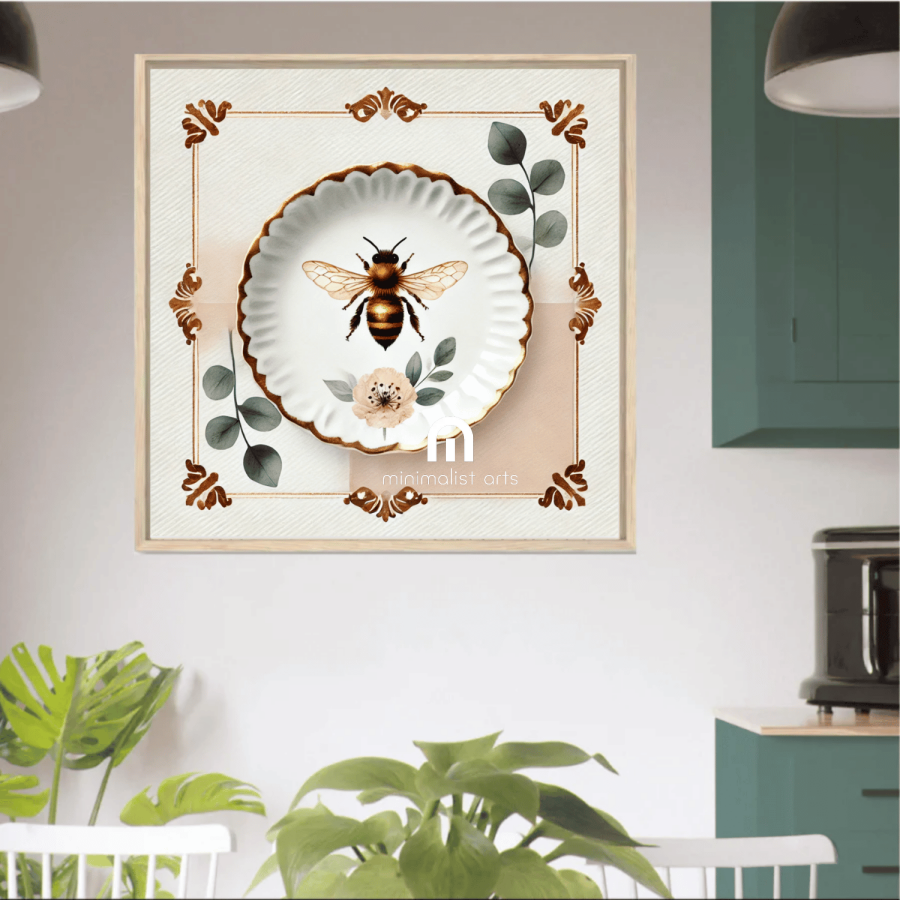 Scalloped Bee & Blossom Floral Canvas Wall Art | Kitchen Wall Art | Dining Room Wall Art | Vintage Wall Art