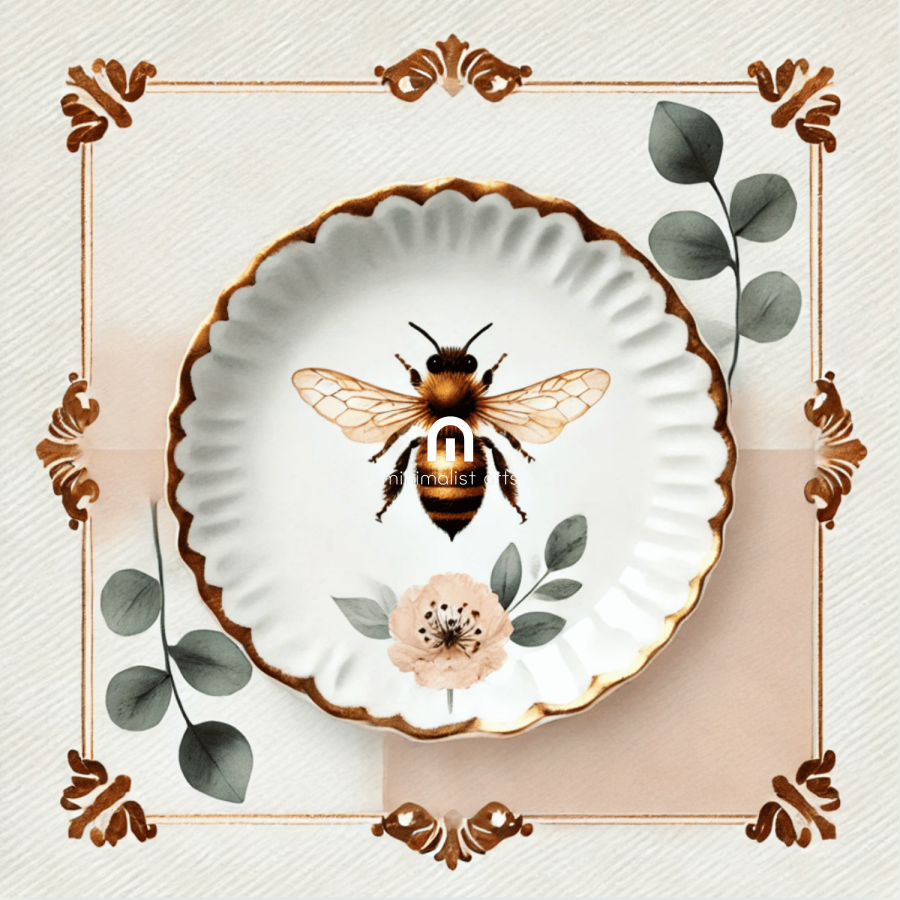 Scalloped Bee & Blossom Floral Canvas Wall Art | Kitchen Wall Art | Dining Room Wall Art | Vintage Wall Art