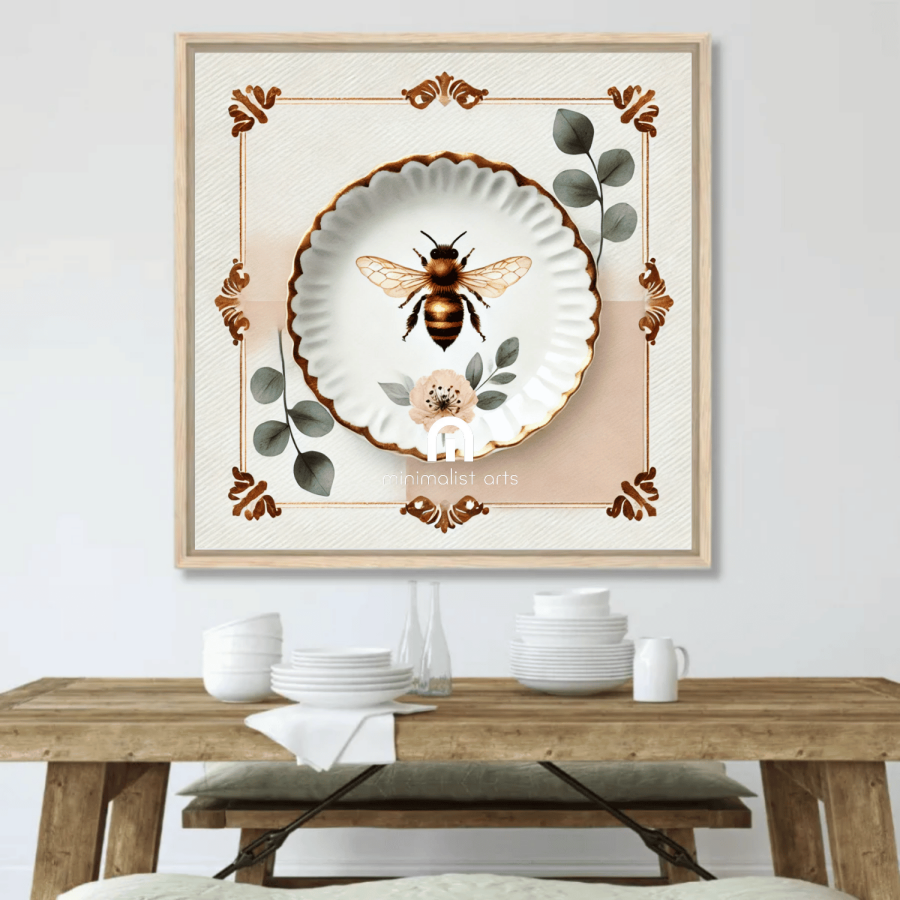 Scalloped Bee & Blossom Floral Canvas Wall Art | Kitchen Wall Art | Dining Room Wall Art | Vintage Wall Art