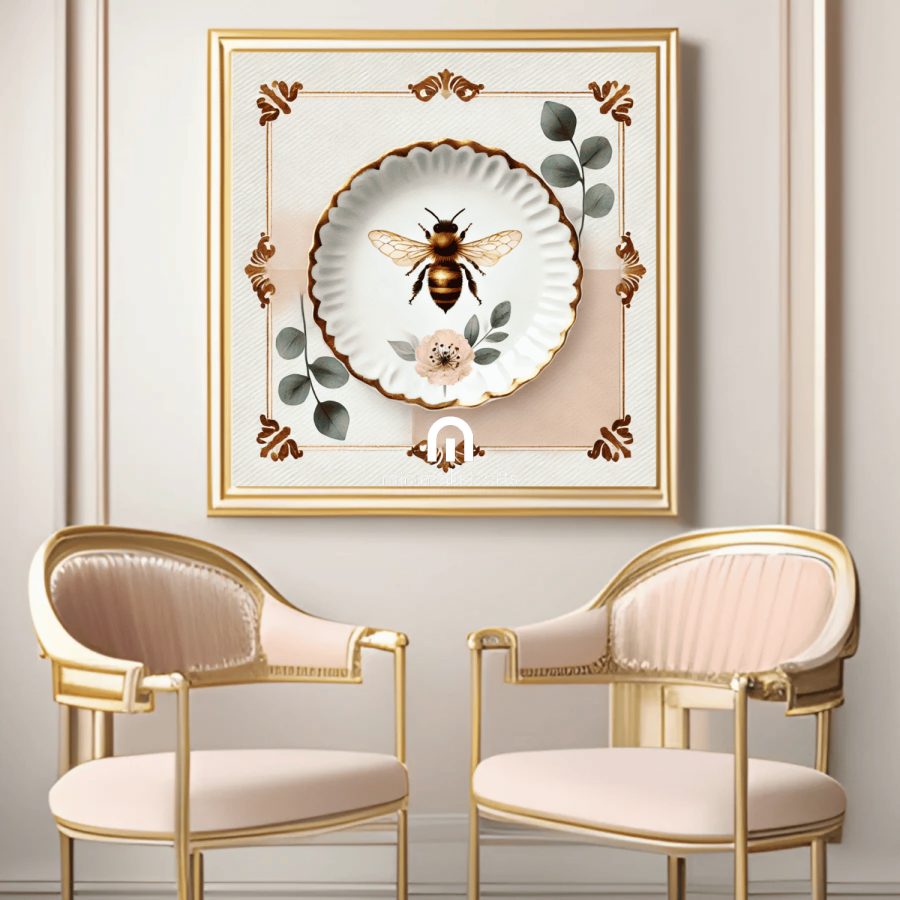 Scalloped Bee & Blossom Floral Canvas Wall Art | Kitchen Wall Art | Dining Room Wall Art | Vintage Wall Art