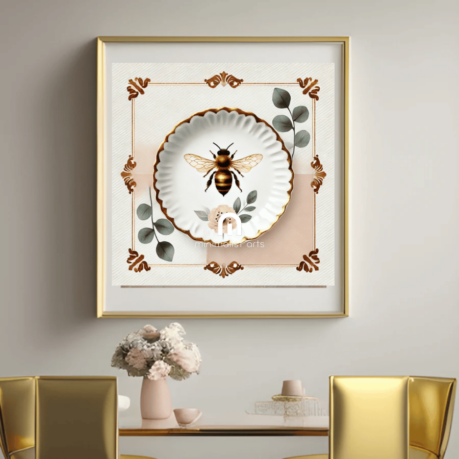 Scalloped Bee & Blossom Floral Canvas Wall Art | Kitchen Wall Art | Dining Room Wall Art | Vintage Wall Art