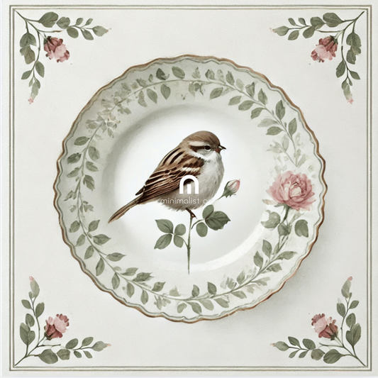 Sparrow and Rose Wall Art | Bird Wall Art | Kitchen Wall Art | Dining Room Wall Art | Vintage Wall Art | Elegant