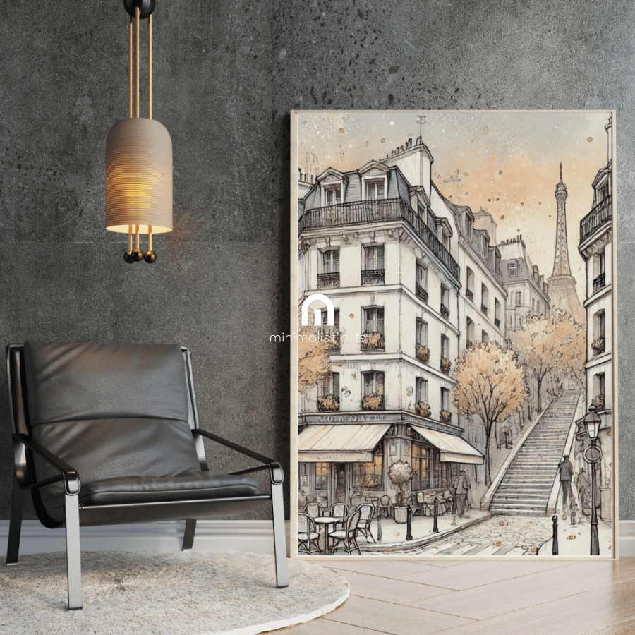Stairs to Paris - Paris Street Eiffel Tower Wall Art Print Print Material