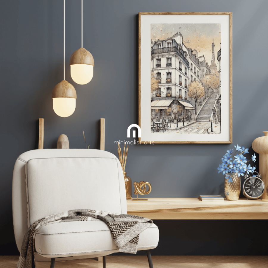Stairs to Paris - Paris Street Eiffel Tower Wall Art Print Print Material