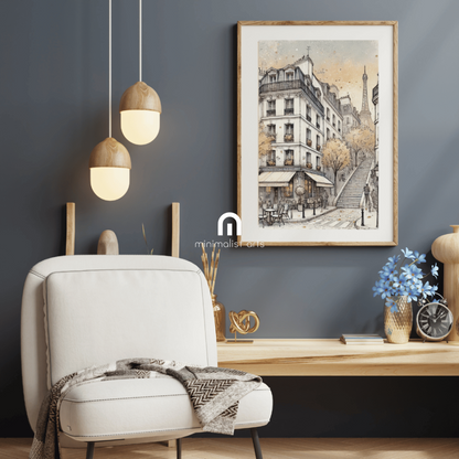 Stairs to Paris - Paris Street Eiffel Tower Wall Art Print Print Material