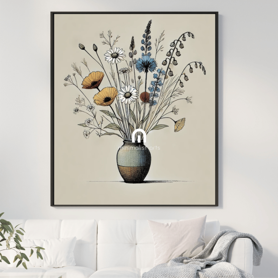 Sunlit Wildflower Bouquet in A Vase Wall Art Print Print Material