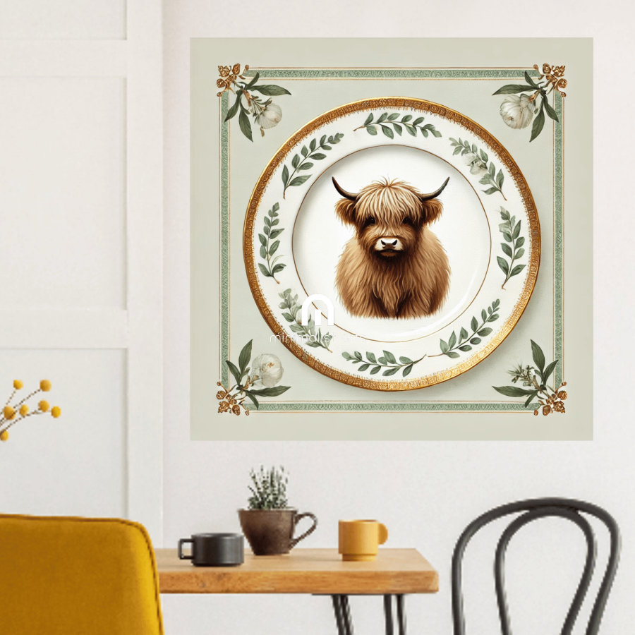 Thistle Mane – Quirky Vintage Kitchen Dining Wall Art Canvas | Stretched & Framed | Cow Wall Art Canvas Wall Art