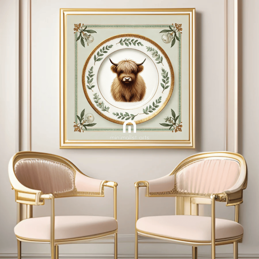 Thistle Mane – Quirky Vintage Kitchen Dining Wall Art Canvas | Stretched & Framed | Cow Wall Art Canvas Wall Art