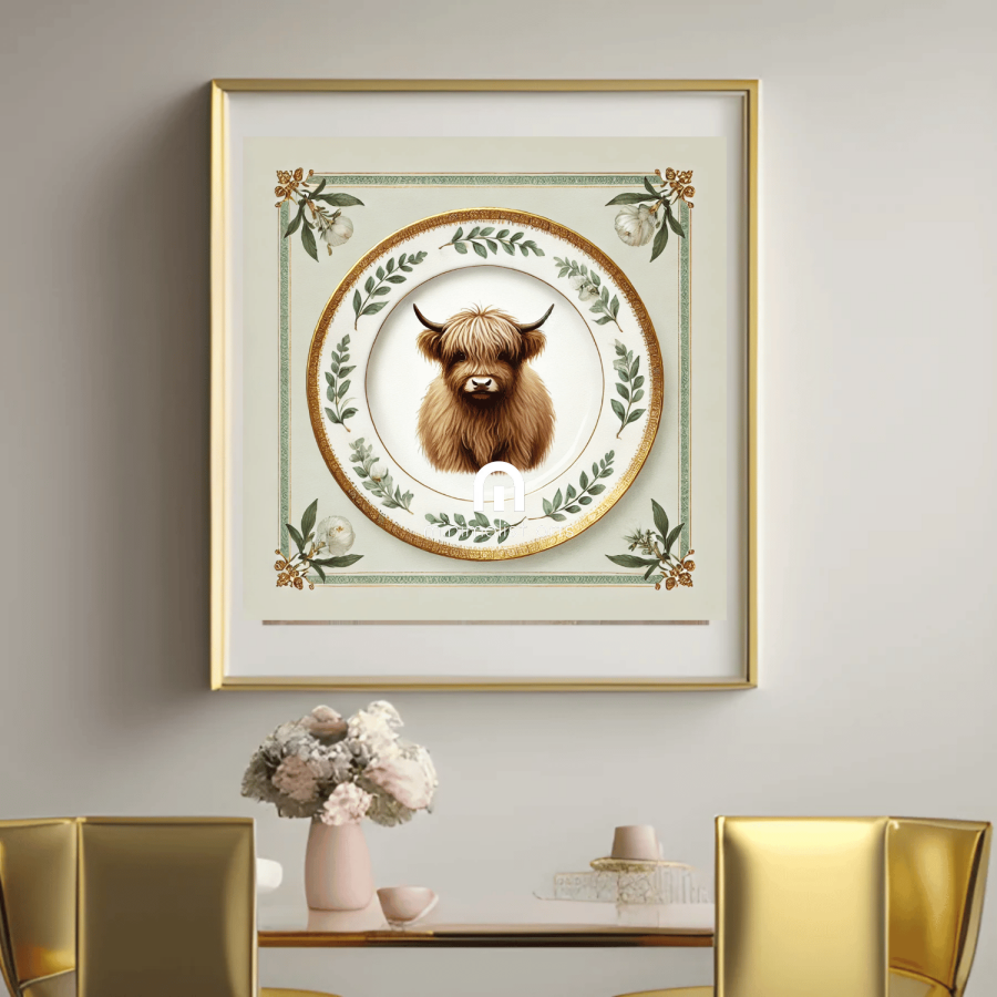 Thistle Mane – Quirky Vintage Kitchen Dining Wall Art Canvas | Stretched & Framed | Cow Wall Art Canvas Wall Art