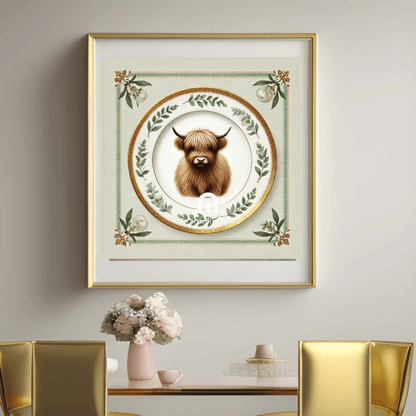 Thistle Mane – Quirky Vintage Kitchen Dining Wall Art Canvas | Stretched & Framed | Cow Wall Art Canvas Wall Art