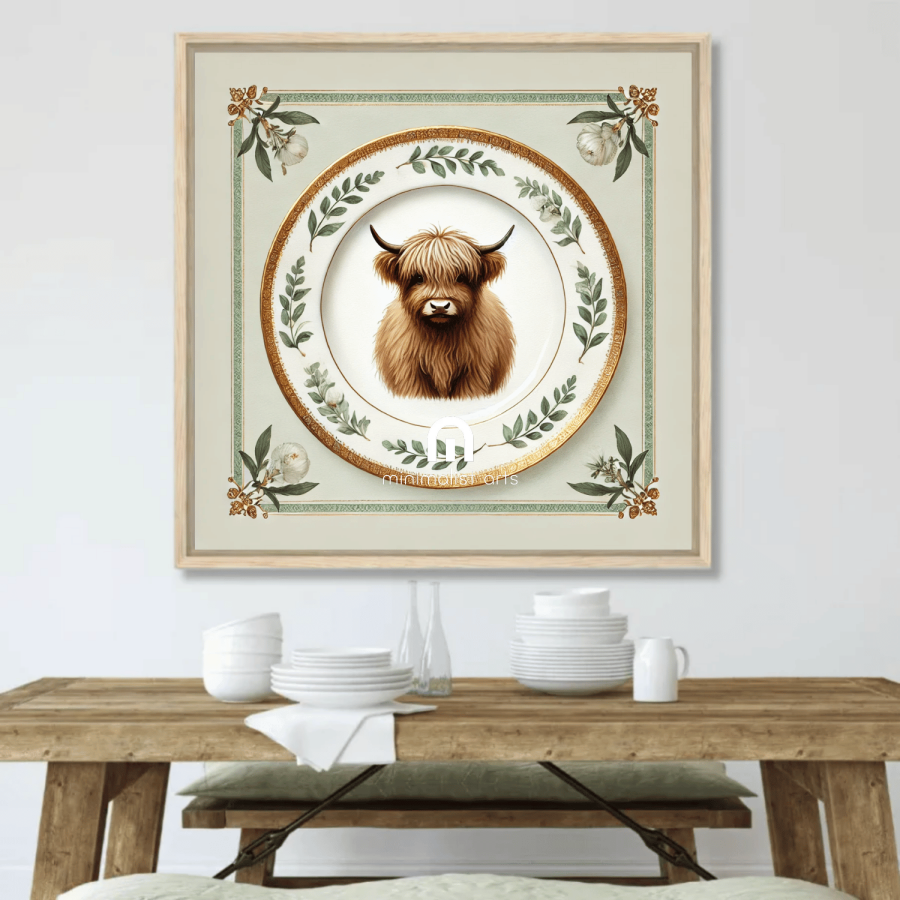 Thistle Mane – Quirky Vintage Kitchen Dining Wall Art Canvas | Stretched & Framed | Cow Wall Art Stretched Canvas Slim