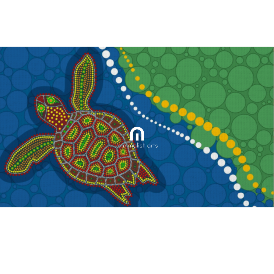 Turtle Dreaming – Journey to Shore - Aboriginal Canvas Wall Art Print Material