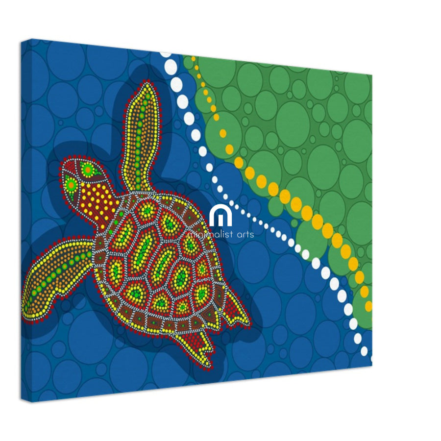 Turtle Dreaming – Journey to Shore - Aboriginal Canvas Wall Art Print Material