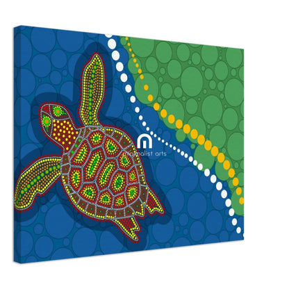 Turtle Dreaming – Journey to Shore - Aboriginal Canvas Wall Art Print Material