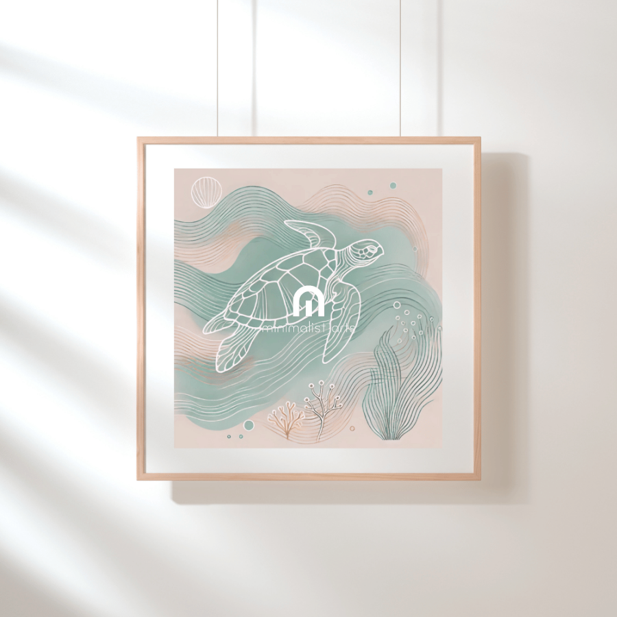 Turtle’s Grace Framed Canvas Line Wall Art Print Material