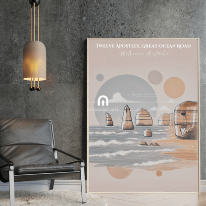 Twelve Apostles – Minimalist Coastal Landscape Canvas Wall Art Print Decor Print Material
