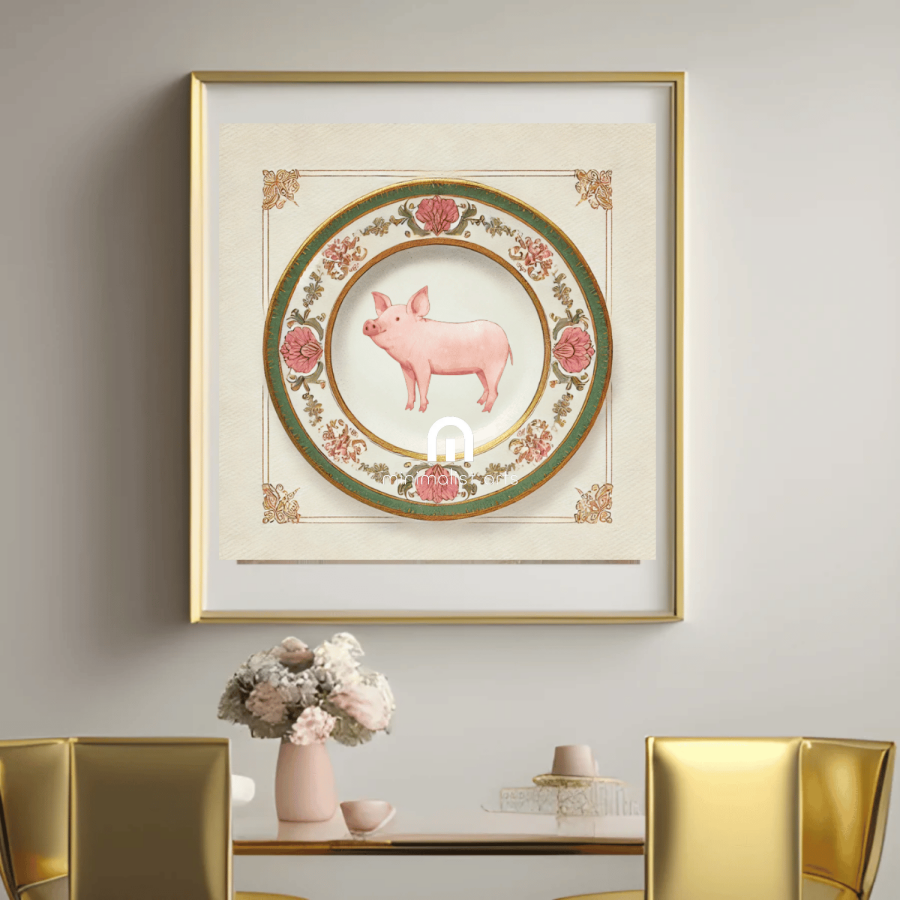 Victorian Trotter – Kitchen Dining Wall Art Canvas | Stretched & Framed | Pig Wall Art Canvas Wall Art