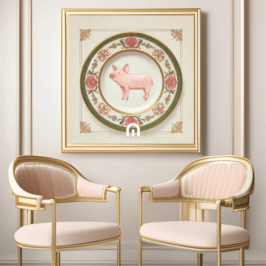 Victorian Trotter – Kitchen Dining Wall Art Canvas | Stretched & Framed | Pig Wall Art Canvas Wall Art