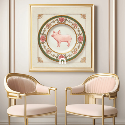Victorian Trotter – Kitchen Dining Wall Art Canvas | Stretched & Framed | Pig Wall Art Canvas Wall Art