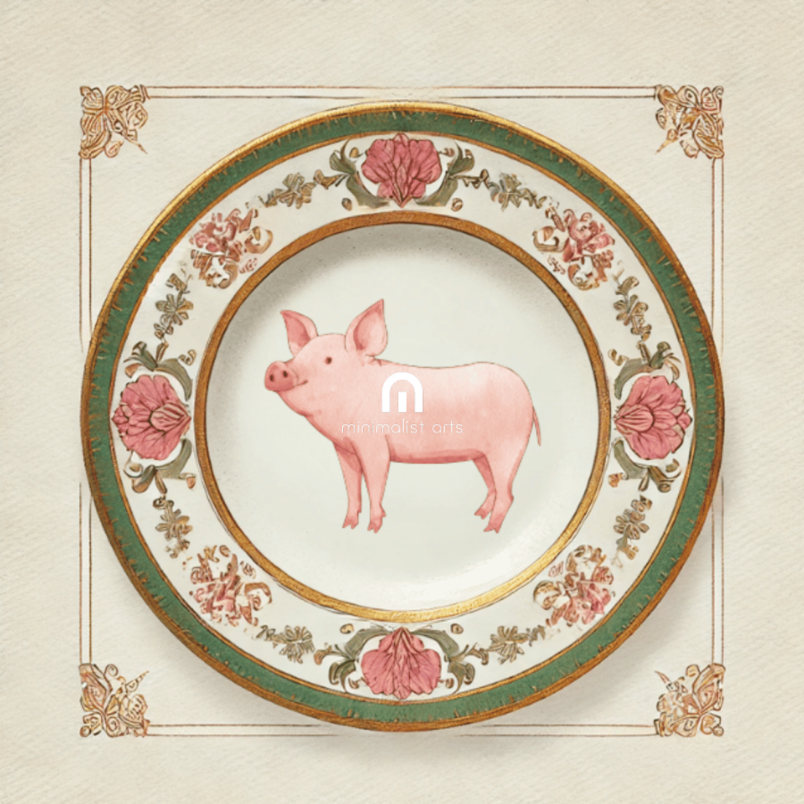 Victorian Trotter – Kitchen Dining Wall Art Canvas | Stretched & Framed | Pig Wall Art Canvas Wall Art