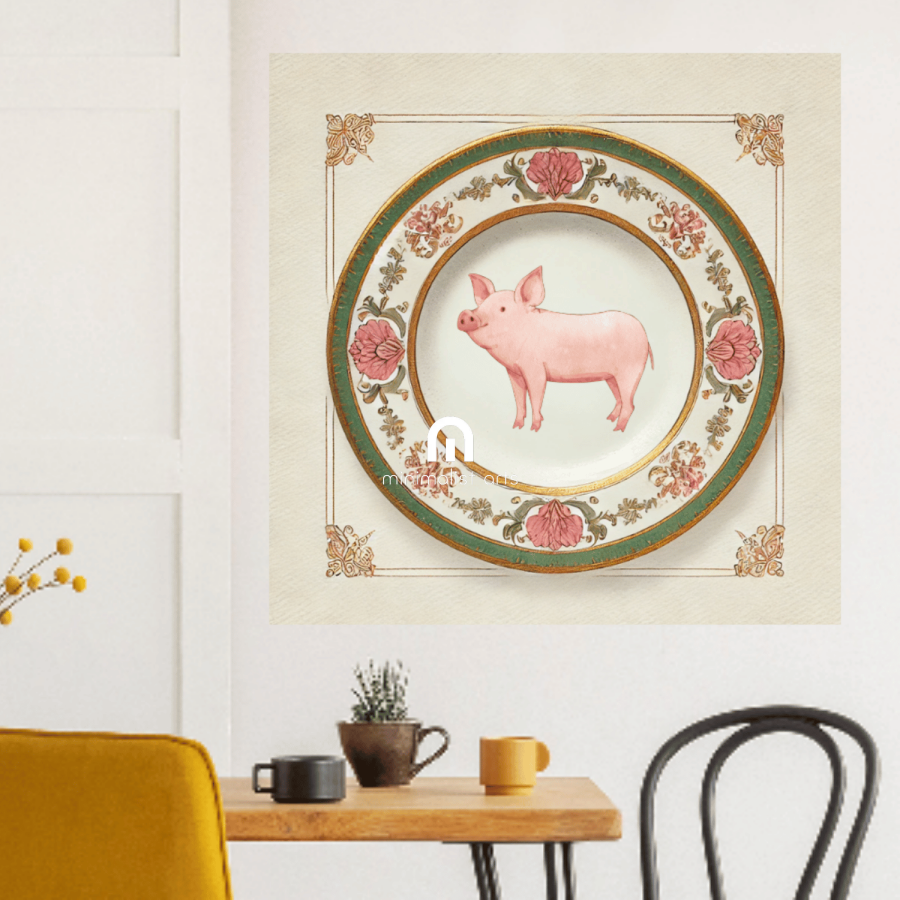 Victorian Trotter – Kitchen Dining Wall Art Canvas | Stretched & Framed | Pig Wall Art Canvas Wall Art