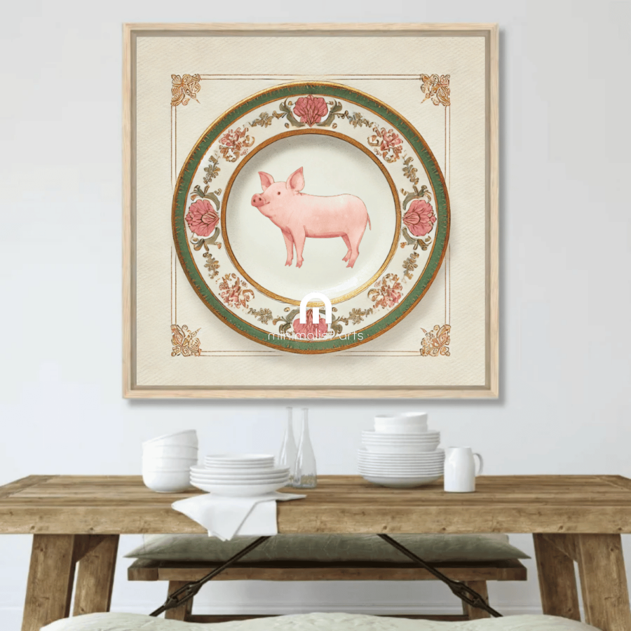 Victorian Trotter – Kitchen Dining Wall Art Canvas | Stretched & Framed | Pig Wall Art Stretched Canvas Slim