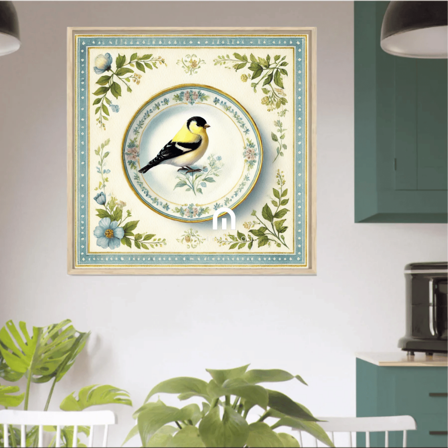 Vintage Golden Finch Garden Canvas Wall Art | Bird Wall Art | Kitchen Wall Art | Dining Room Wall Art | Vintage Wall