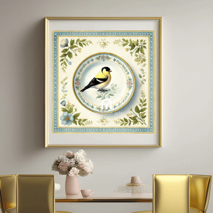 Vintage Golden Finch Garden Canvas Wall Art | Bird Wall Art | Kitchen Wall Art | Dining Room Wall Art | Vintage Wall