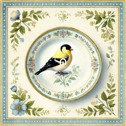 Vintage Golden Finch Garden Canvas Wall Art | Bird Wall Art | Kitchen Wall Art | Dining Room Wall Art | Vintage Wall