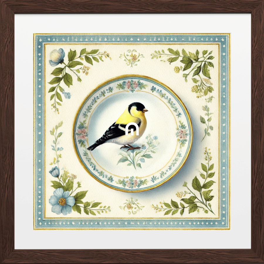 Vintage Golden Finch Garden Canvas Wall Art | Bird Wall Art | Kitchen Wall Art | Dining Room Wall Art | Vintage Wall