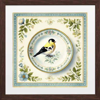 Vintage Golden Finch Garden Canvas Wall Art | Bird Wall Art | Kitchen Wall Art | Dining Room Wall Art | Vintage Wall