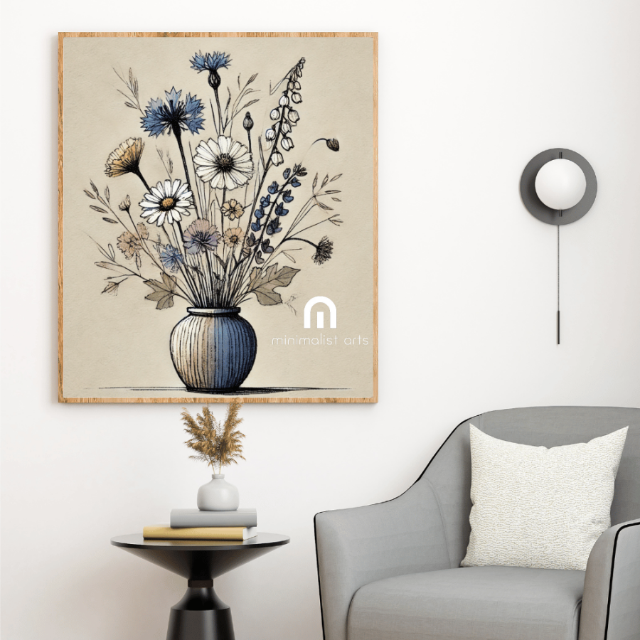 Vintage Wildflower Bouquet in A Vase Wall Art Print Print Material