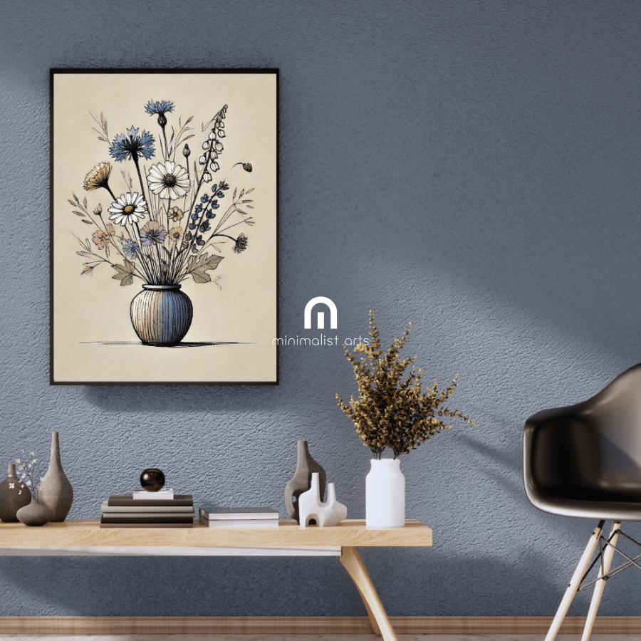 Vintage Wildflower Bouquet in A Vase Wall Art Print Print Material