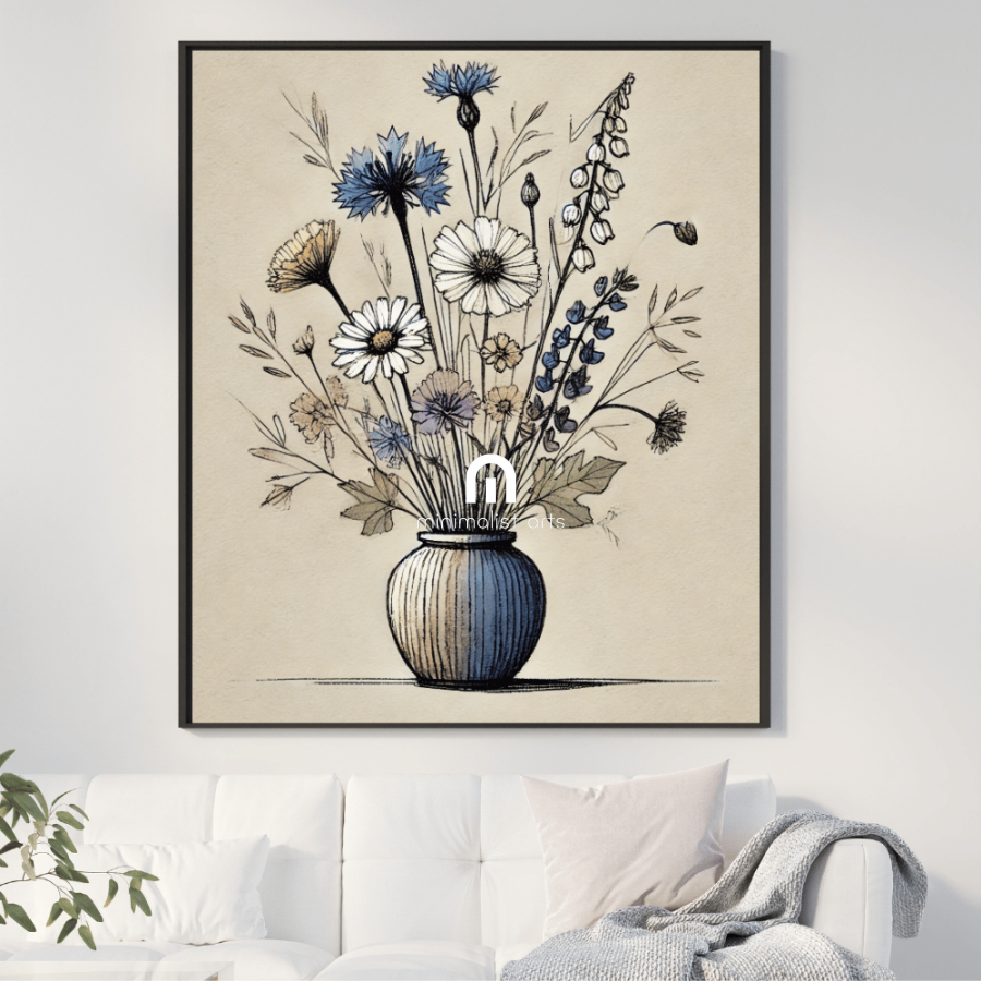 Vintage Wildflower Bouquet in A Vase Wall Art Print Print Material
