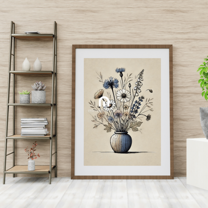 Vintage Wildflower Bouquet in A Vase Wall Art Print Print Material
